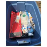 Plastic Tote With Painting Supplies