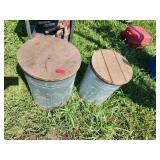 2xBID Galvanized Metal Pails With Wood Lids