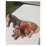 Painted Ceramic Horse and Foal Figurine