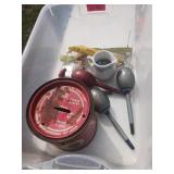 Misc Items Including Tin, Maracas, fishing Lures