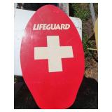 Lifeguard Red and White Wooden Skimboard