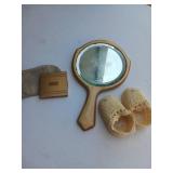 Hand Mirror, Powder Case, and Baby Slippers Group