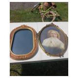 Ornate Brass Oval Frames One with Painted Portrait