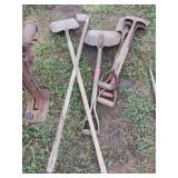 5 Shovels and 1 Hoe with Wood Handles
