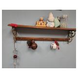 Wooden Shelf with Decor and Brass Hooks