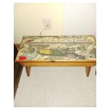 Wooden Bench with Train Motif Top