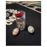 Miss Piggy Glass and Two Painted Eggs