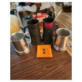 Four Metal Beer Mugs with Swizzle Sticks