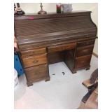 Wooden Roll Top Desk with 7 Drawers