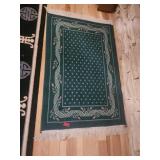 Green Area Rug With Floral Border and Fringe