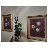 Framed Floral Prints with Gold Tone Frames