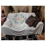Floral Upholstered Loveseat with Throw Pillows