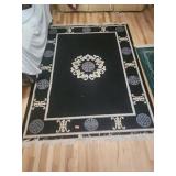 Black Wool Area Rug with Asian Motifs