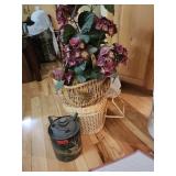 Wicker Basket With Faux Purple Flowers