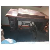 Singer Sewing Machine in Ornate Cabinet 18x36x30"