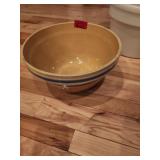Yellow Ceramic Mixing Bowl with Blue Stripes