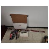 Office Tools Lot With Board, Level, Tape, Stapler