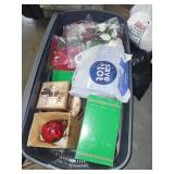 Tote of Christmas Decor and Ornaments