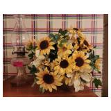 Glass Oil Lamp and Faux Sunflower Arrangement