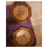 Pair Framed Bird Prints with Gold Octagonal Frames