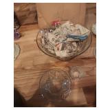 Cut Glass Bowl and Dishes Assortment