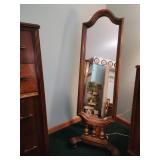 Wooden Cheval Floor Mirror with Ornate Frame