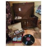 Wood Storage Bench With Records and Cassettes