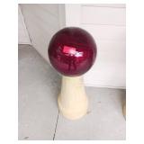 Red Glass Gazing Ball with Concrete Pedestal