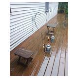 Deck Decor w/ 2 Wooden Tables & 2 Candle Lanterns