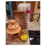 Home Decor Lot: Wine Box, Candle Holder, Washboard