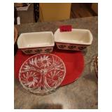 2 Holiday Ceramic Ramekins and Glass Dish