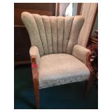 Upholstered Fan-Back Armchair with Wood Frame