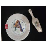 Blueberry Pie Recipe Plate and Floral Pie Server