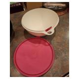Tupperware White Mixing Bowl with Red Lid