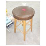 Round Brown Vinyl and Wood Bar Stool