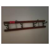 Wooden Wall Rack with Four Metal Coat Hooks