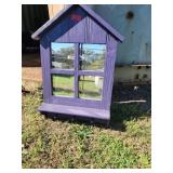 Purple Wooden Windowpane Mirror With Shelf
