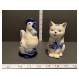 Delft Blue Rooster and Cat Creamers