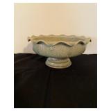 Celedon Ribbon Fruit Bowl on Pedestal