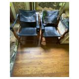 Pair Mid-century Leather/Wood Chairs