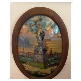 Statue of Liberty Reverse-painted Oval Convex Glas