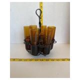 Mid Century Amber Glass CIdar Server with Caddy