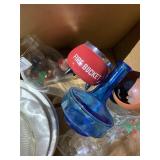 Fire Bucket, Blue Vase & Misc Box Lot