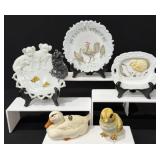 Vintage Milk Glass Easter Plates, Lefton Chick