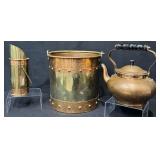 Antique Brass & Copper Bucket, Matchstick Holder