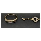 10KT Gold Band Ring, 10 Kt Gold Key Charm 4.25 G