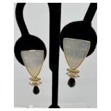 14 K Gold Chinese Gaming Chips Onyx Earrings, Read