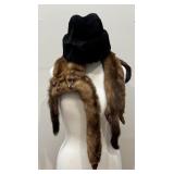 Vintage Mink Fur Stole, Lambs Wool Hat