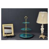 Vintage Brass & Bisque Cherub Lamp, 3 Tier Tray