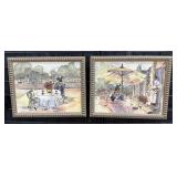 Set of 2 French Bistro Art Prints, Lunch & Wine